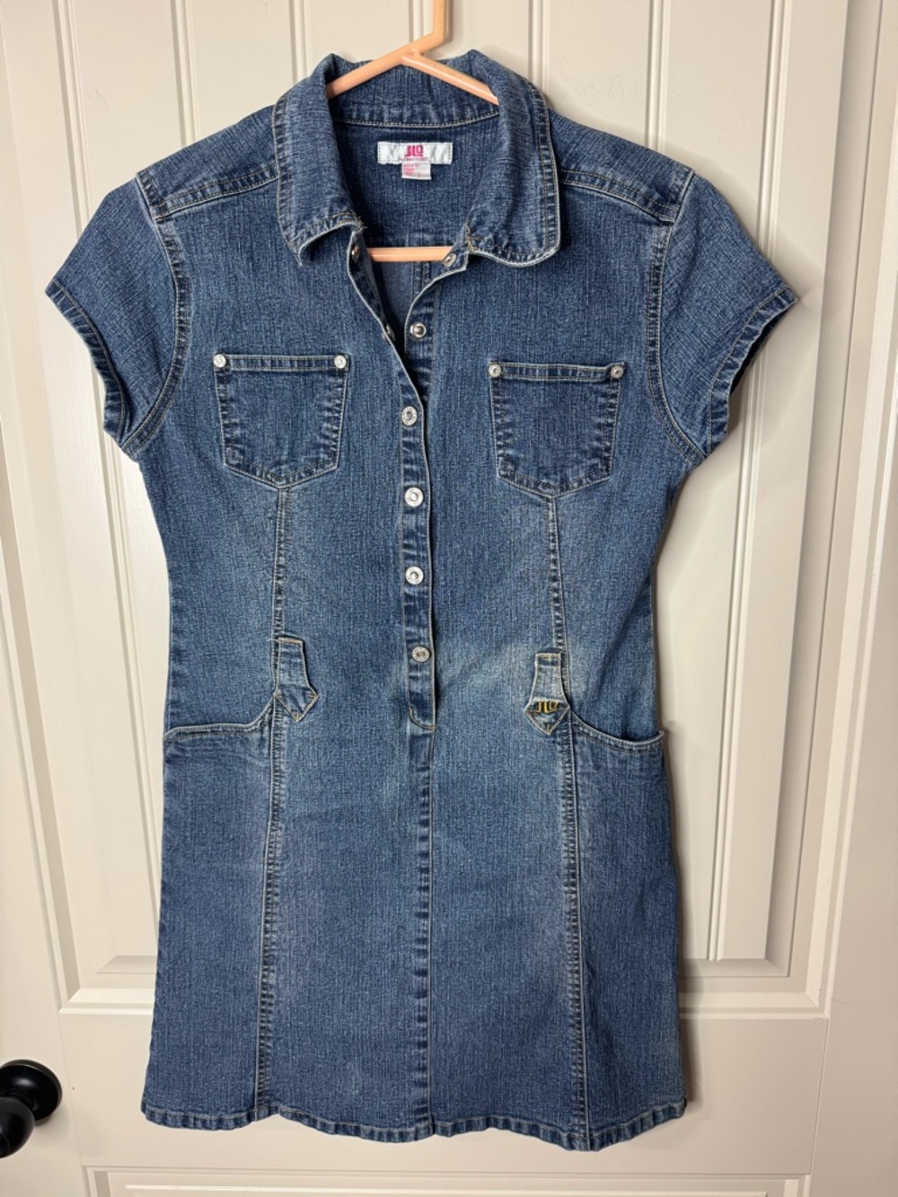 2/for $20 🪩 JLO Jennifer Lopez Blue Denim Button-Front Mini Dress (Teen Large) - Picture 9 of 10